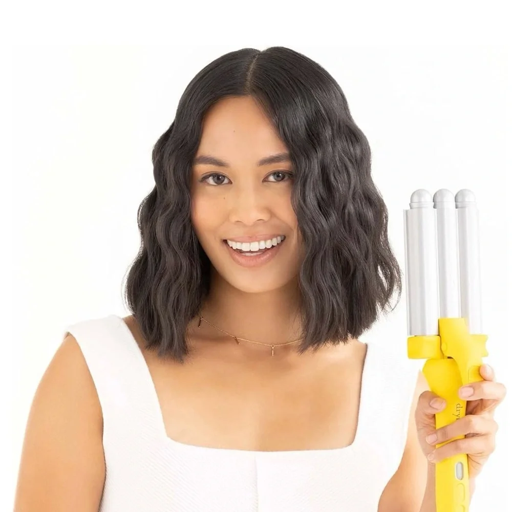 Drybar Triple Barrel Waver-The Beach Bender. Yellow. Digital temperature control